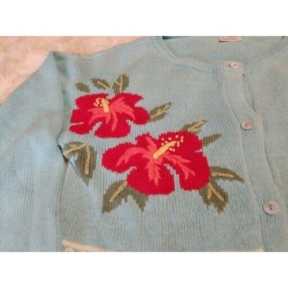 Vintage Trimingham's Bermuda Sweater Cardigan Small Blue Embroidered Floral - Picture 8 of 16